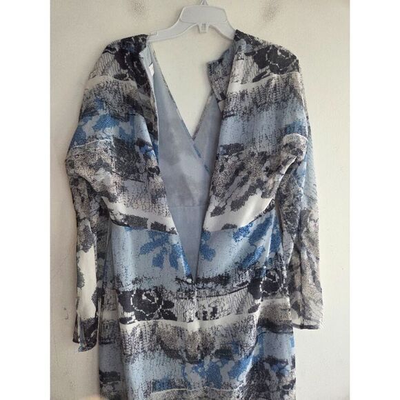 Reiss Women "Valetta" Blue Grey Moonlight Print V-Neck Faux Wrap Dress size 12 - Picture 8 of 9